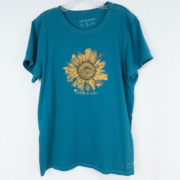 Life Is Good Scribbled Sunflower Womens XL Short Sleeve Crew Neck Crusher Tee - Picture 1 of 16